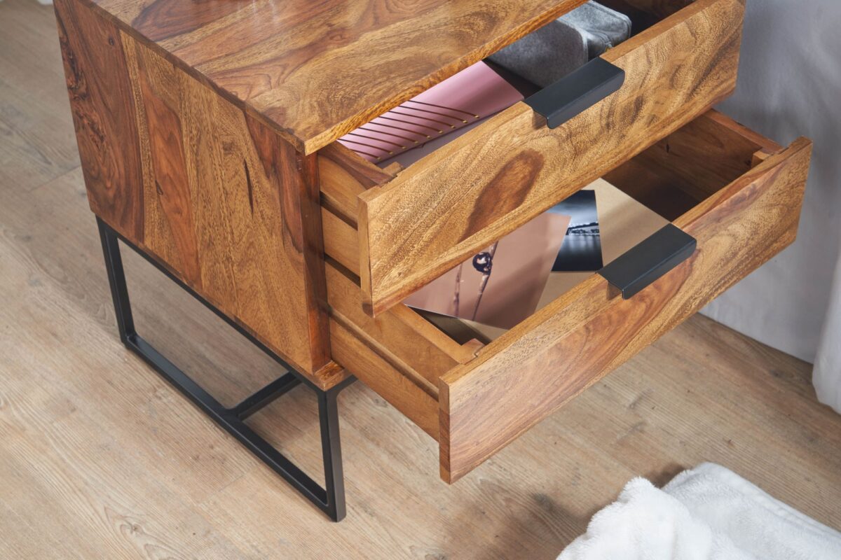 Solid Wooden Side table for bed In Natural Finish