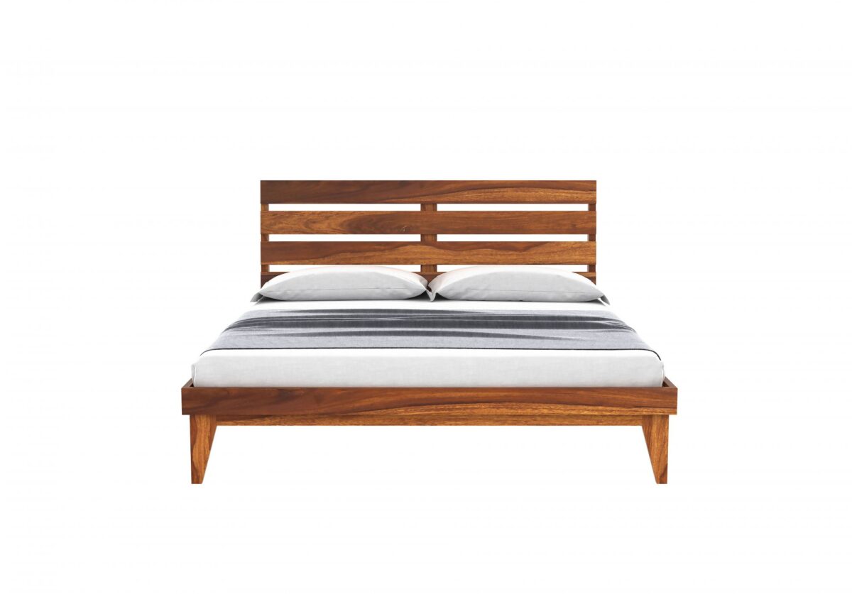 Solid Sheesham Wood King Size Bed Without Storage In Natural Finish