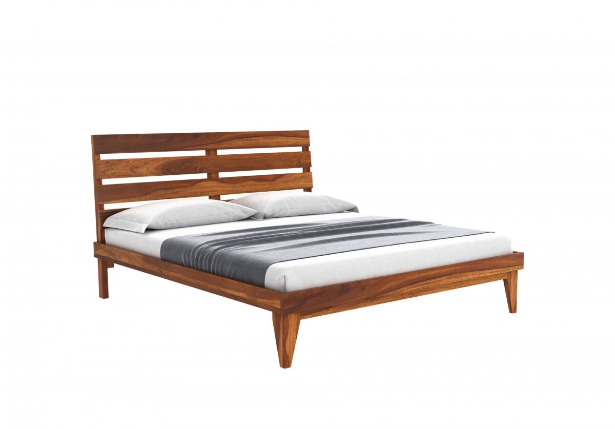 Solid Sheesham Wood King Size Bed Without Storage In Natural Finish