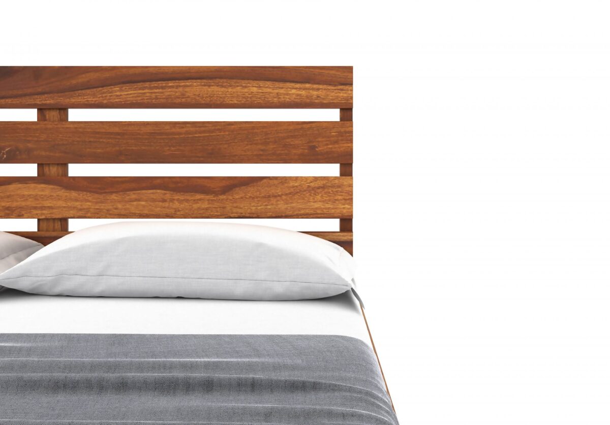 Solid Sheesham Wood King Size Bed Without Storage In Natural Finish