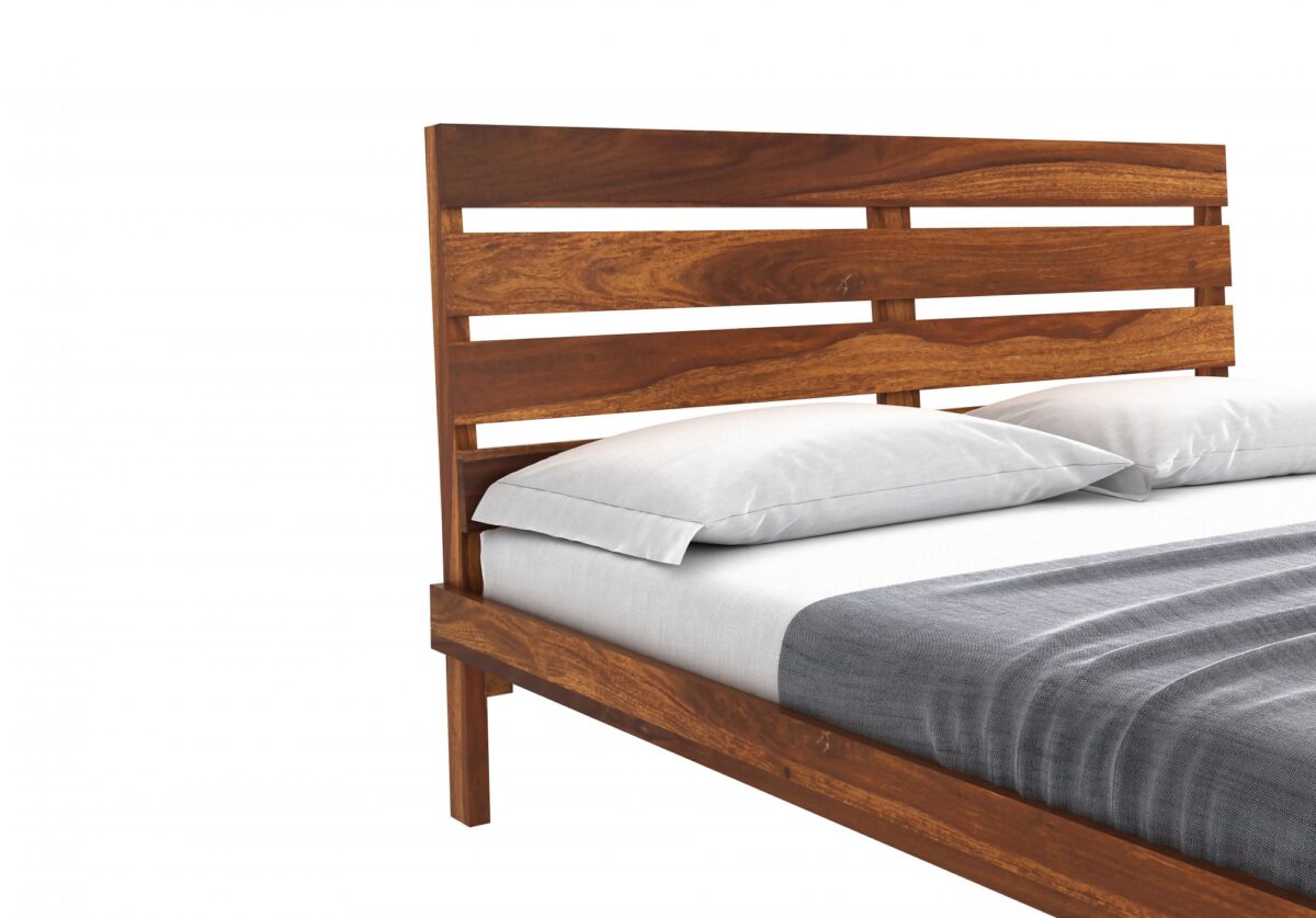 Solid Sheesham Wood King Size Bed Without Storage In Natural Finish