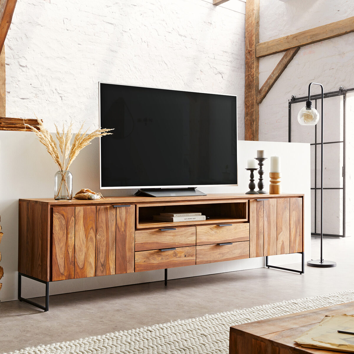 Wooden Tv Unit For Living Room In Natural Finish