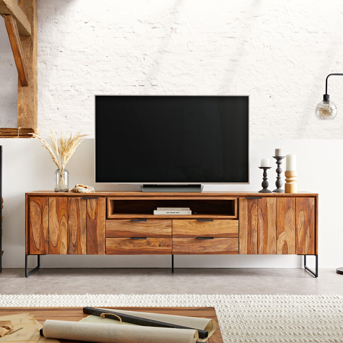 Wooden Tv Unit For Living Room In Natural Finish