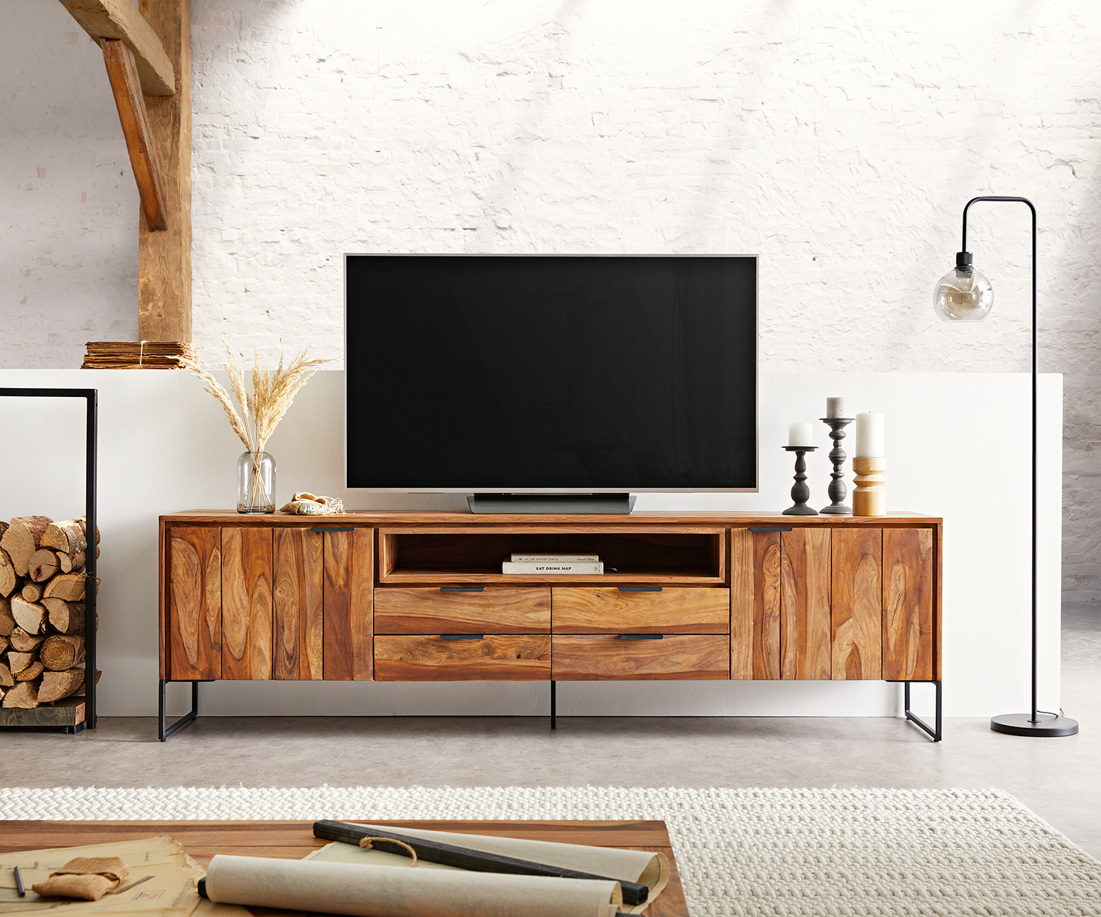 Wooden Tv Unit For Living Room In Natural Finish