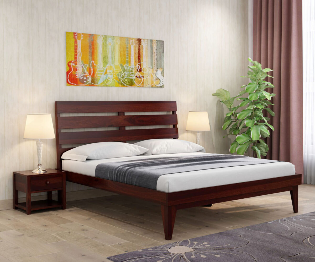 Wooden King Size Bed Without Storage In Mahogany Finish
