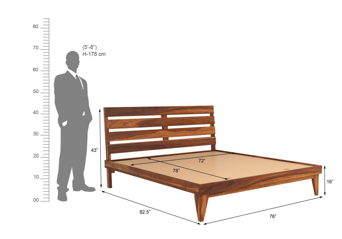 Solid Sheesham Wood King Size Bed Without Storage In Natural Finish