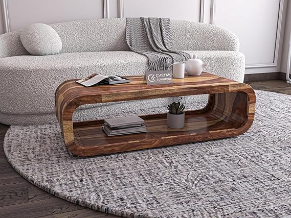 Wooden Coffee Table for Living Room Home (Natural Finish)