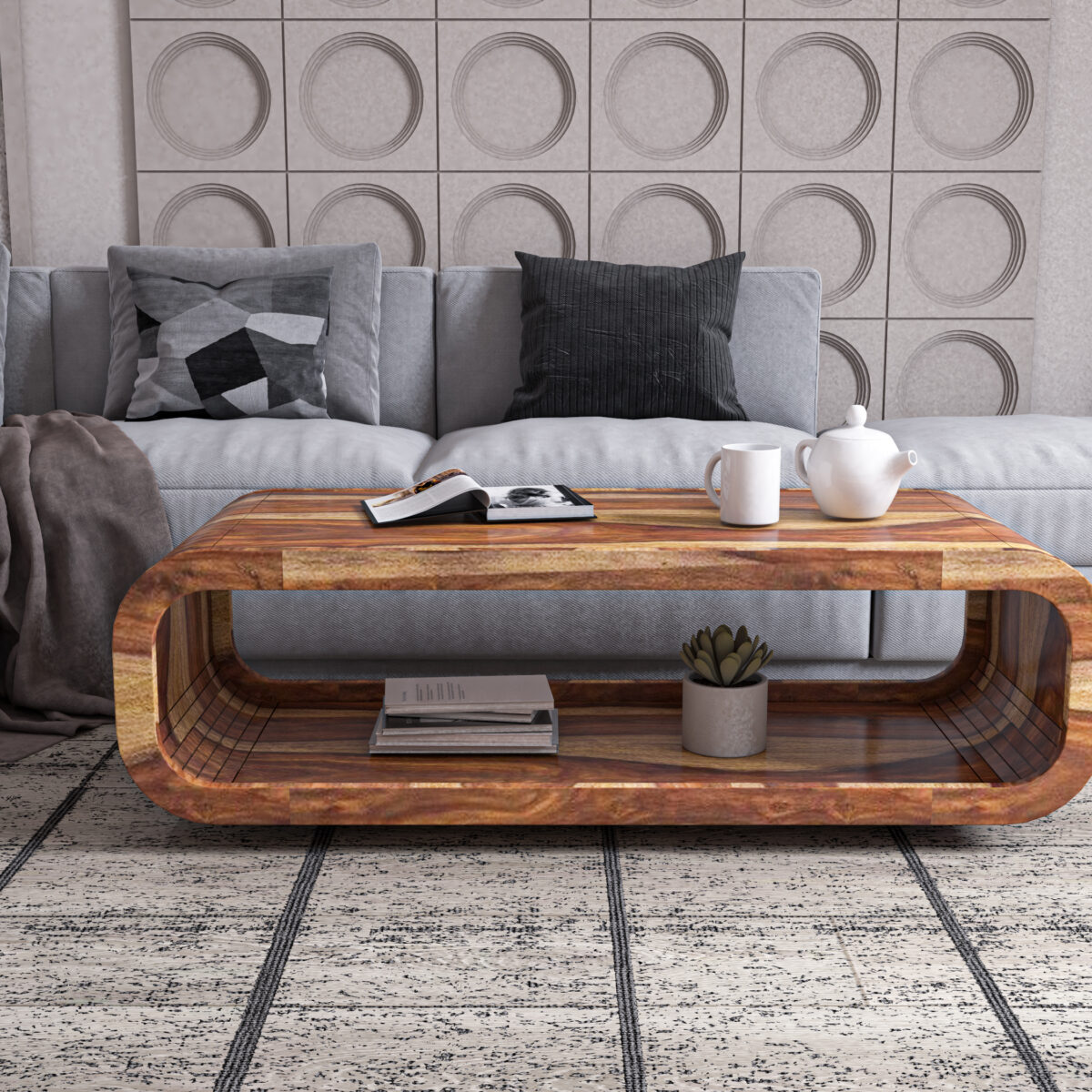 Wooden Coffee Table for Living Room Home (Natural Finish)