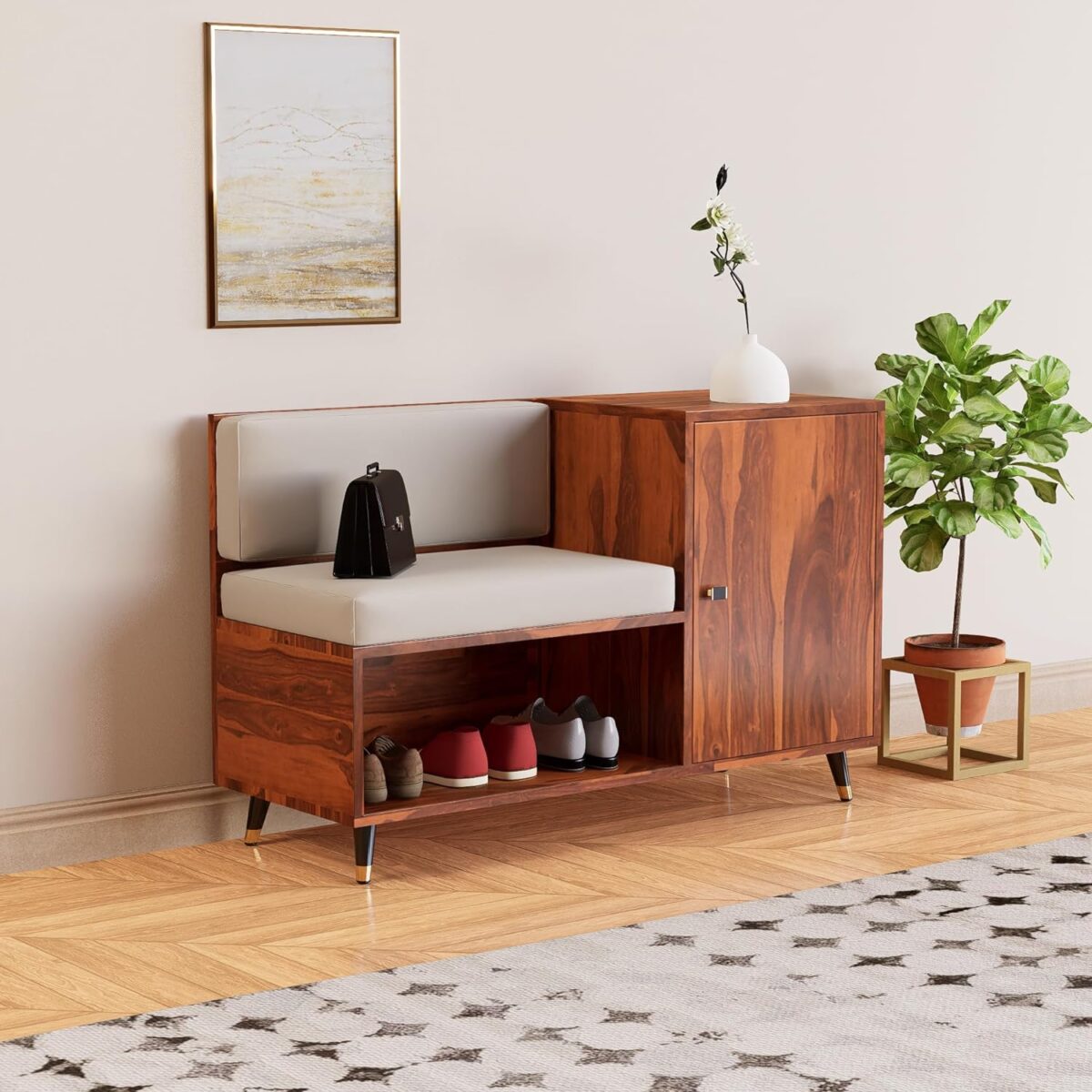 shoe rack with seating cushion