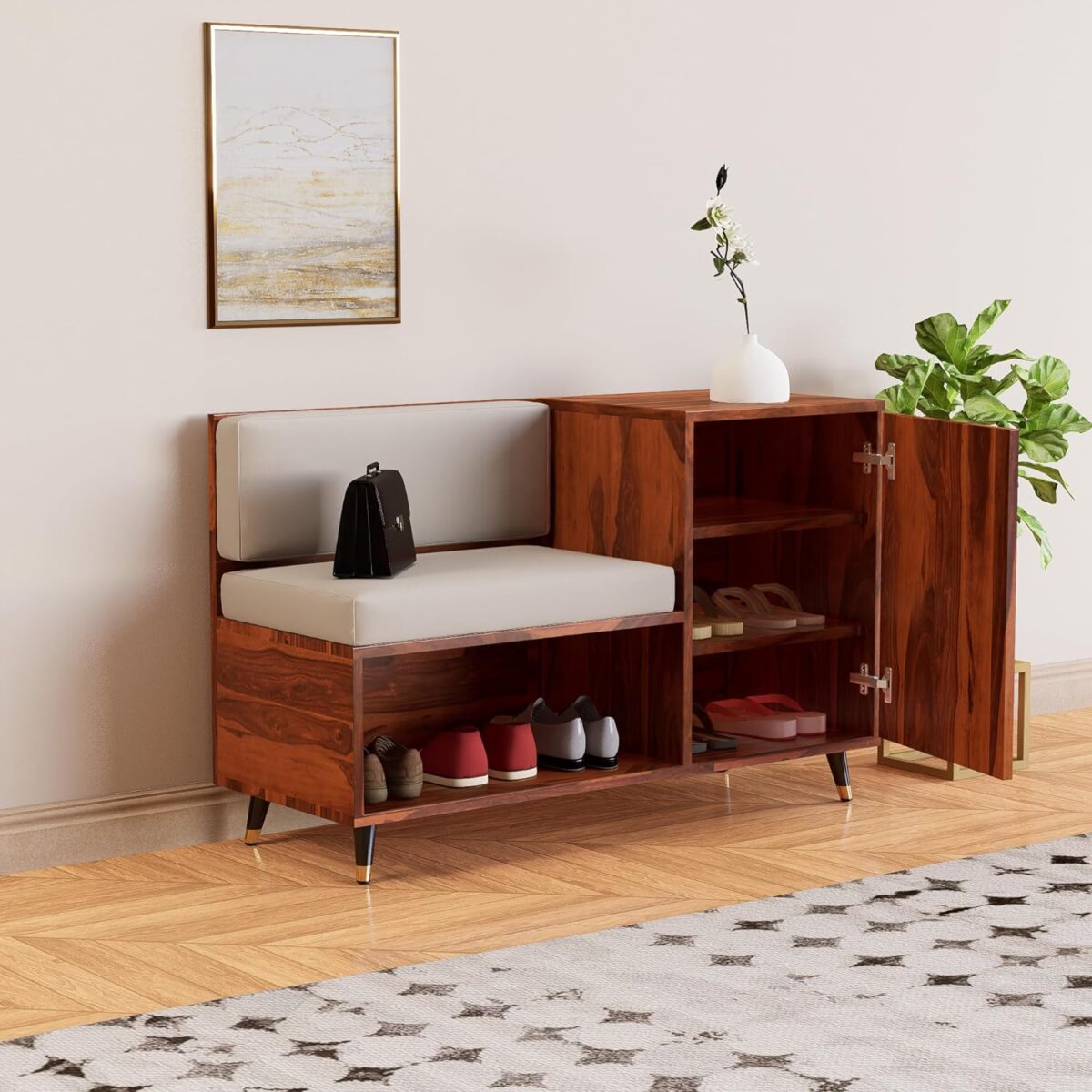 shoe rack with seating cushion