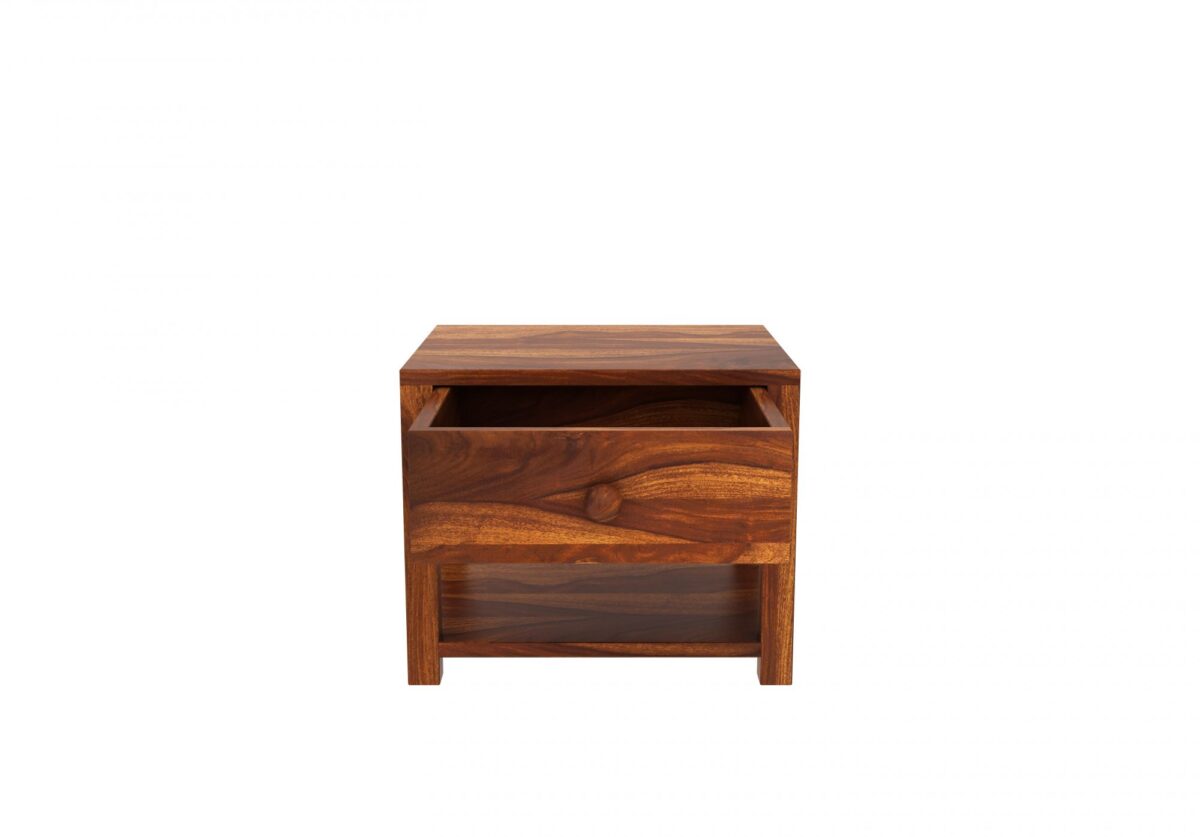 Solid Wood Side Table With Drawer In Teak Finish