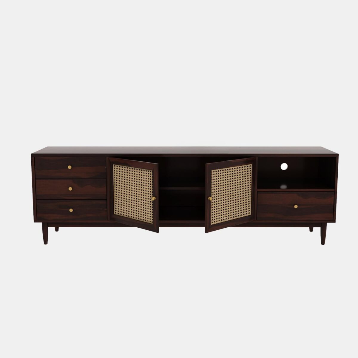 Solid Wood Tv Unit For Living Room In Walnut Finish