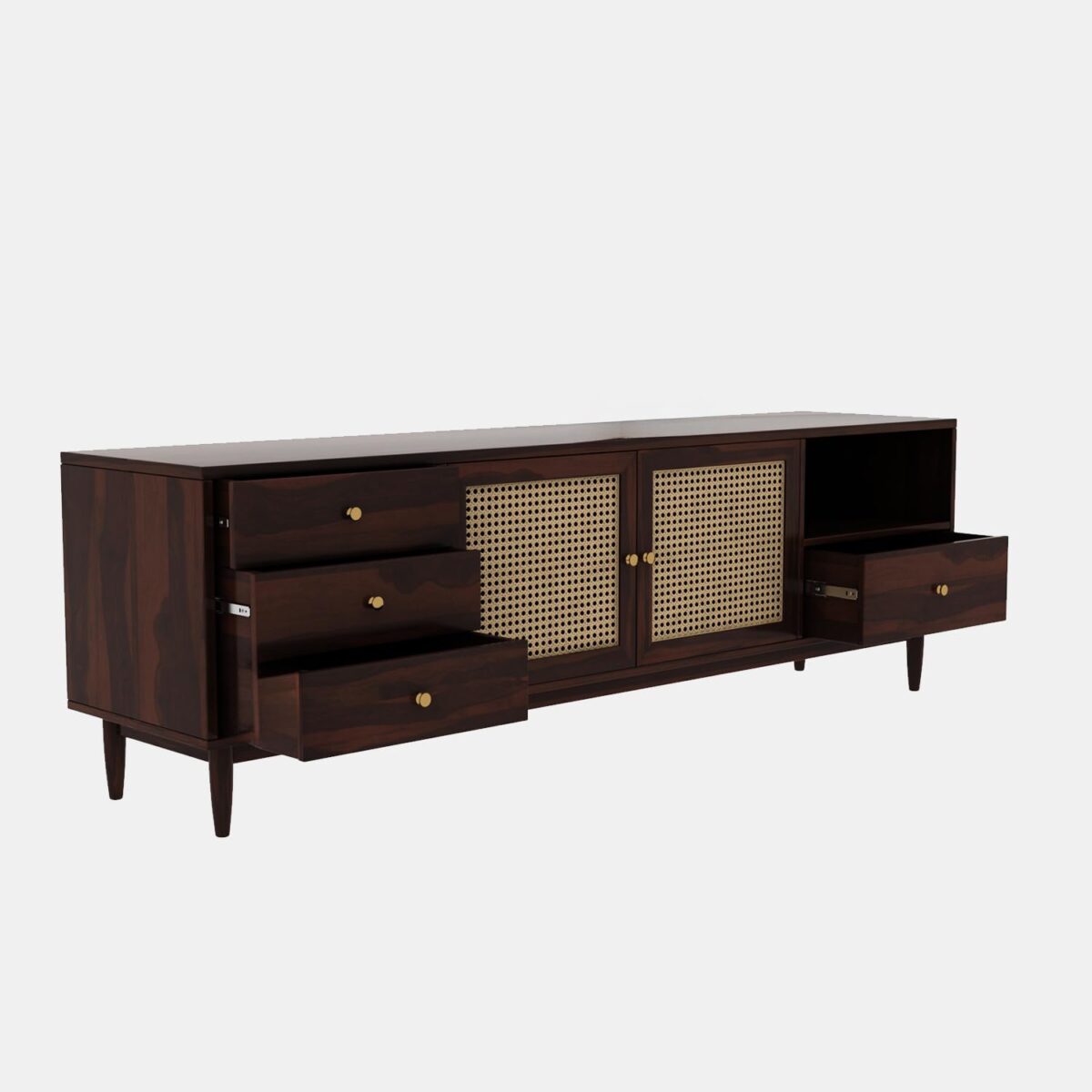 Solid Wood Tv Unit For Living Room In Walnut Finish