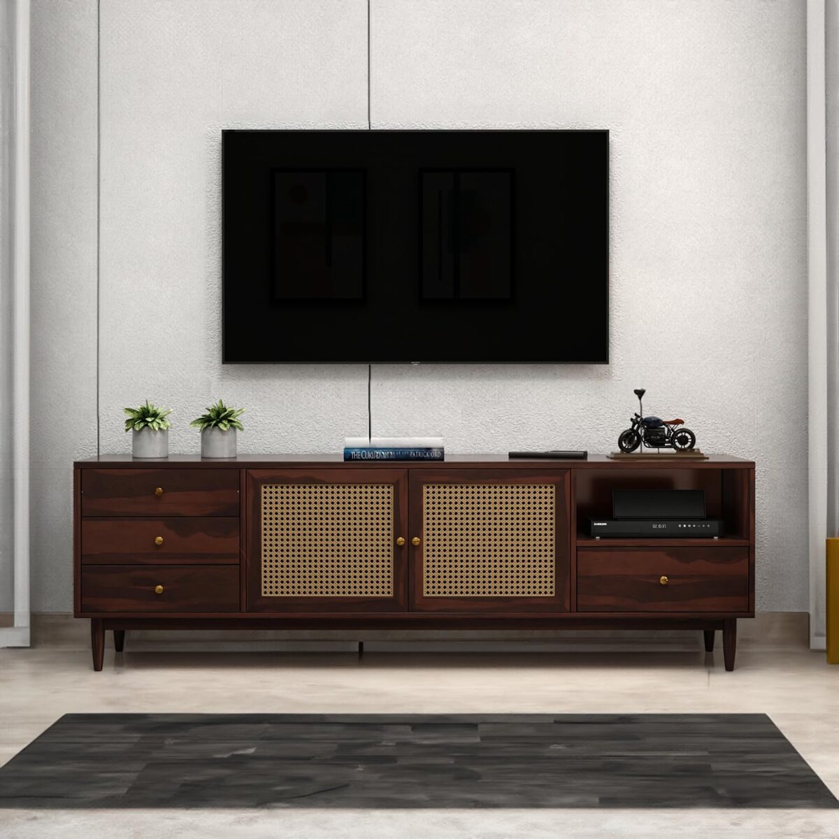 Solid Wood Tv Unit For Living Room In Walnut Finish