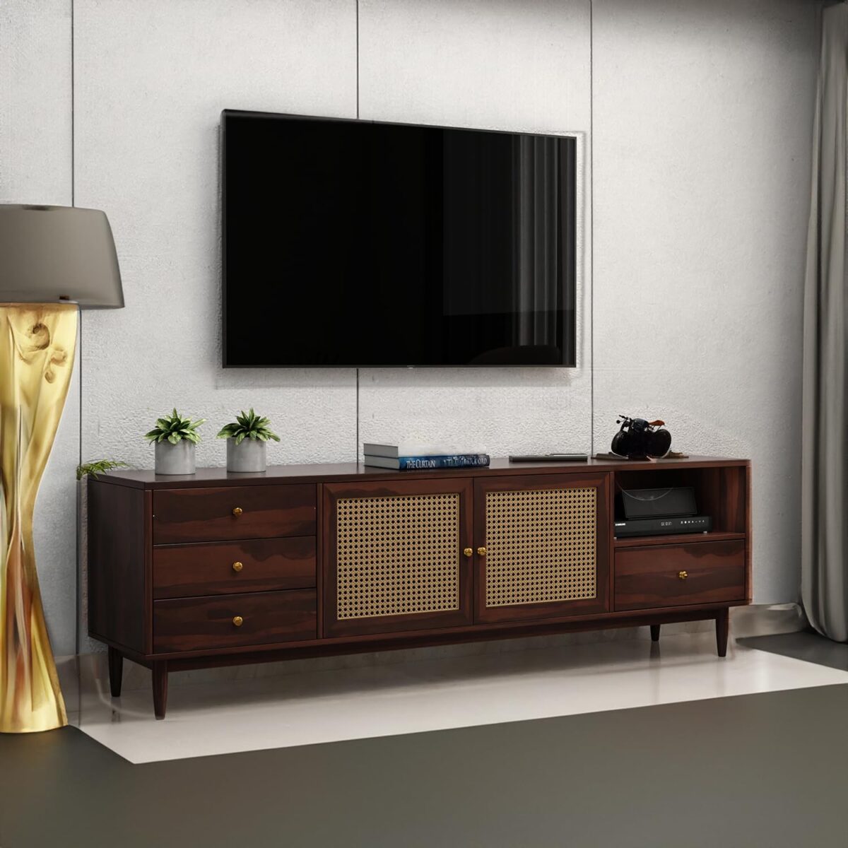 Solid Wood Tv Unit For Living Room In Walnut Finish