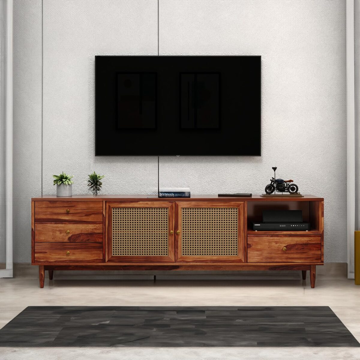 Wooden Tv Unit For Living Room In Honey Finish