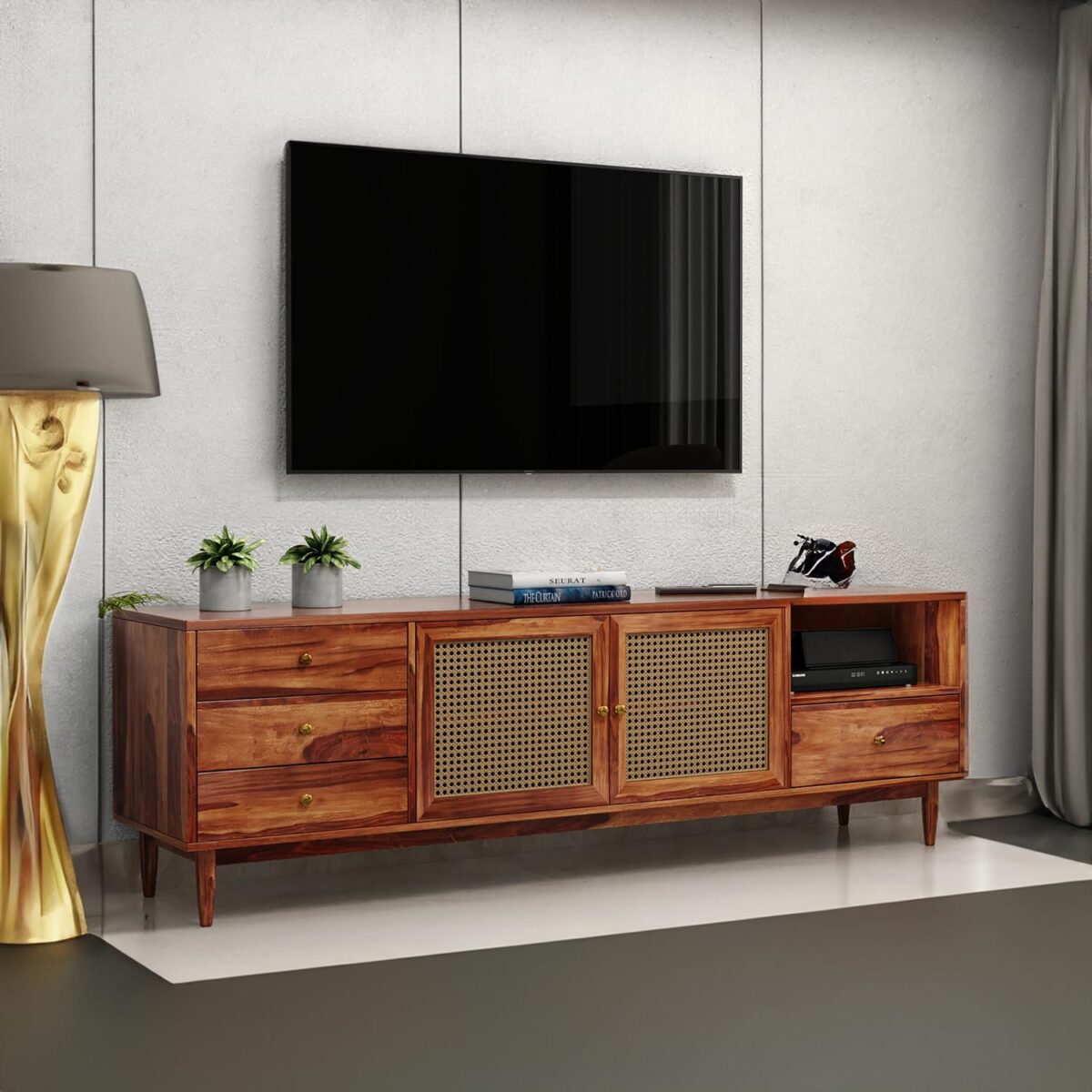 Wooden Tv Unit For Living Room In Honey Finish