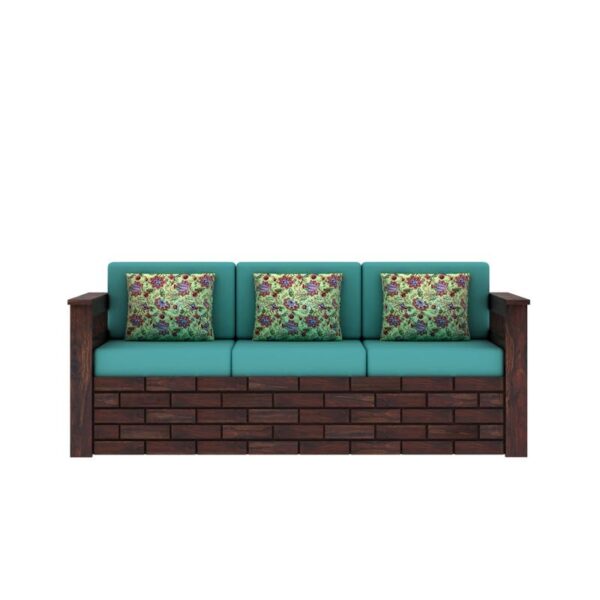 Solid Sheesham Wood Three 3 Seater Sofa Set For Home Bedroom Living Room Hall and Office- Walnut Finish